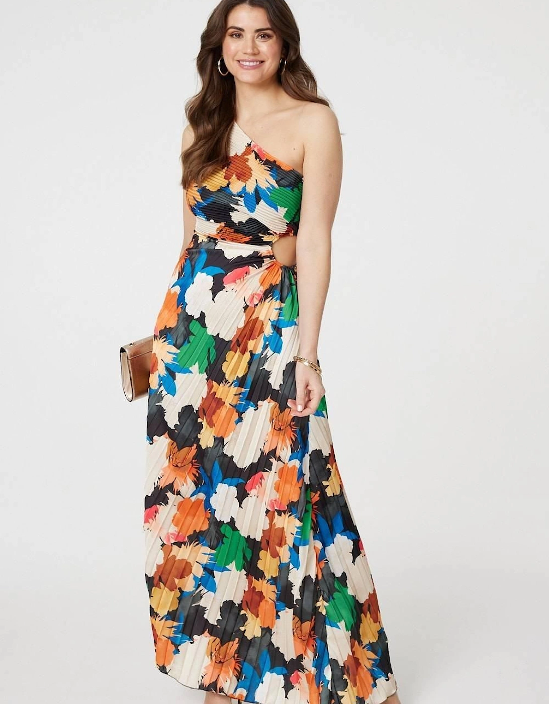 Floral One-Shoulder Pleated Maxi Dress, 2 of 1
