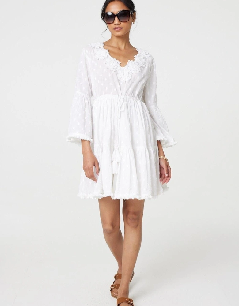 Floral Lace Flare Sleeve Mini Beach Dress