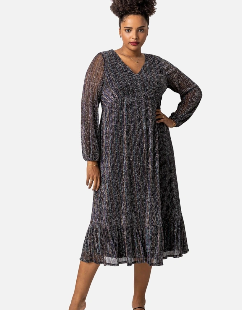 Curve Metallic Plisse Frill Hem Dress