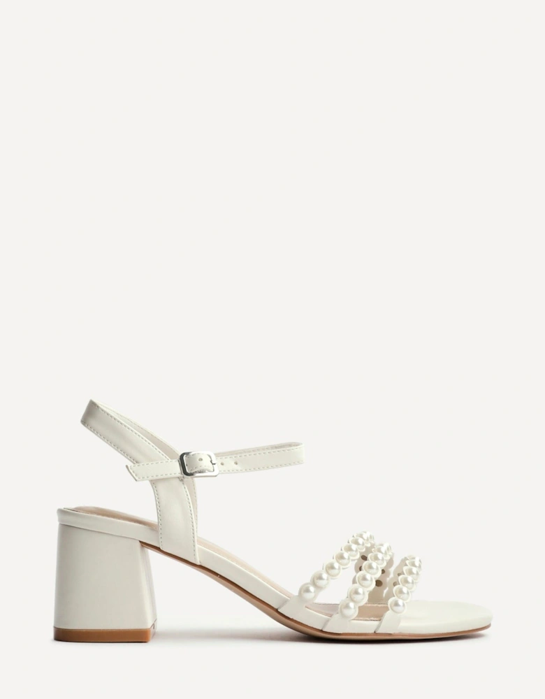 Perla Ivory Faux Leather Pearl Embellished Heeled Sandals