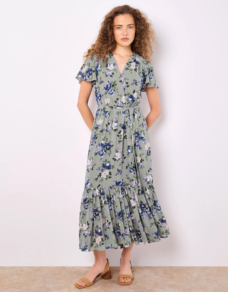 Painterly Roses Wrap Maxi Dress