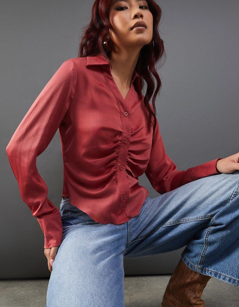 Satin Ruched Front Shirt
