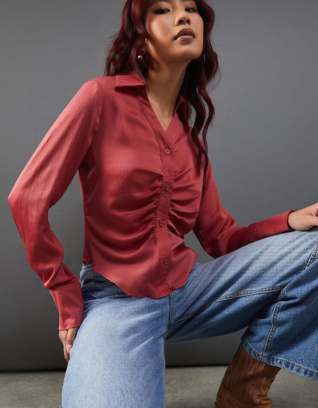 Satin Ruched Front Shirt, 2 of 1