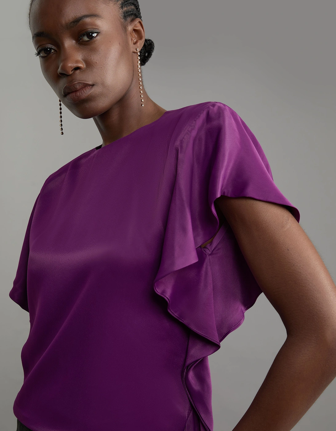 Satin Draped Sleeve Woven Top, 2 of 1