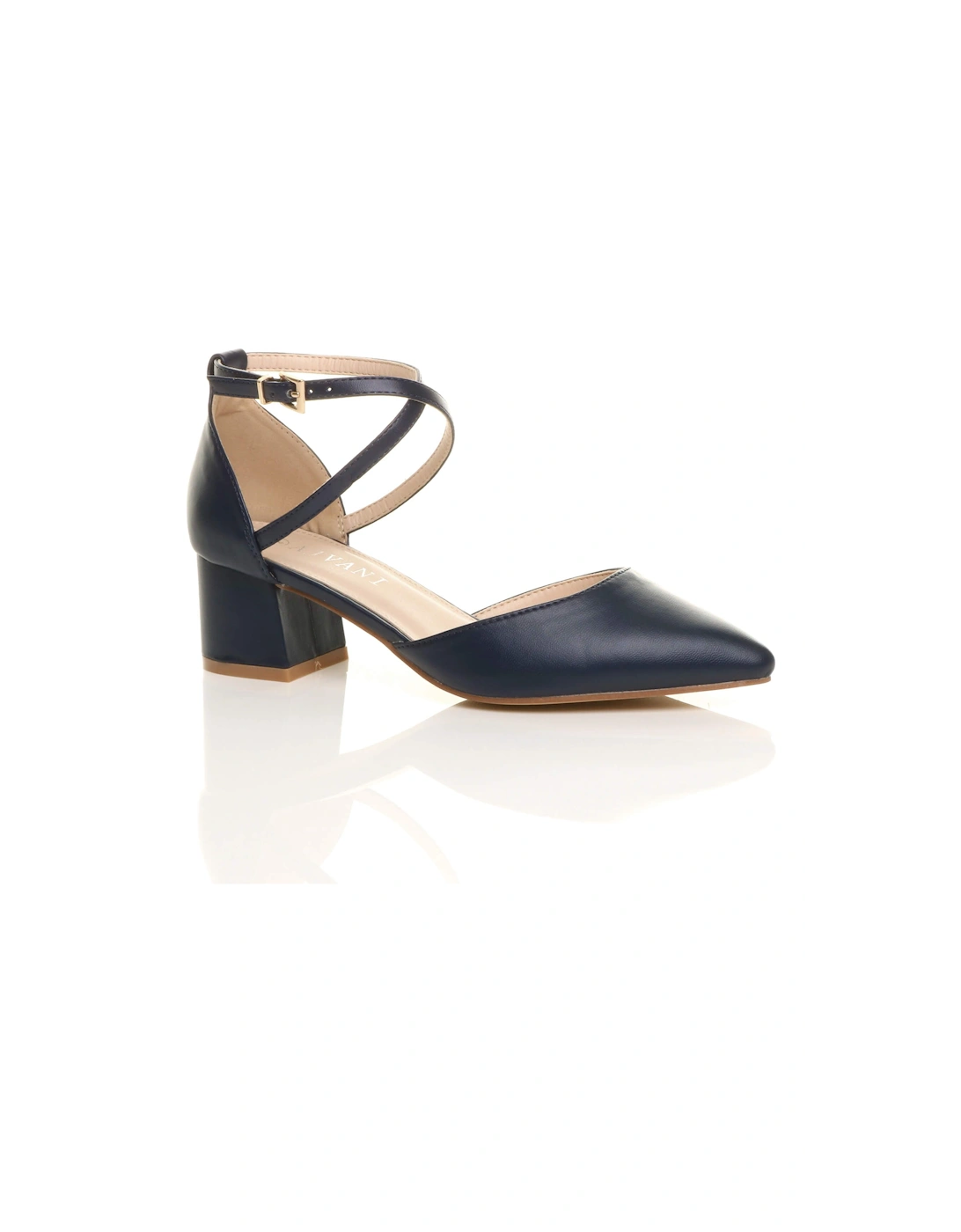 Mid Block Heel Crossed Strap Pointed Toe Faux Leather 2 Part Heels, 2 of 1