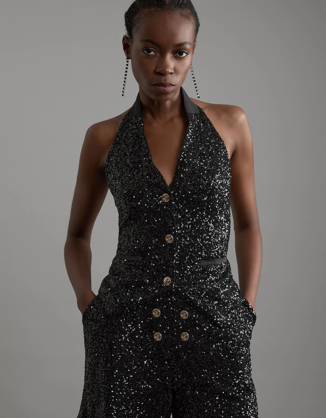 Petite Sequin Halter Neck Waistcoat, 2 of 1