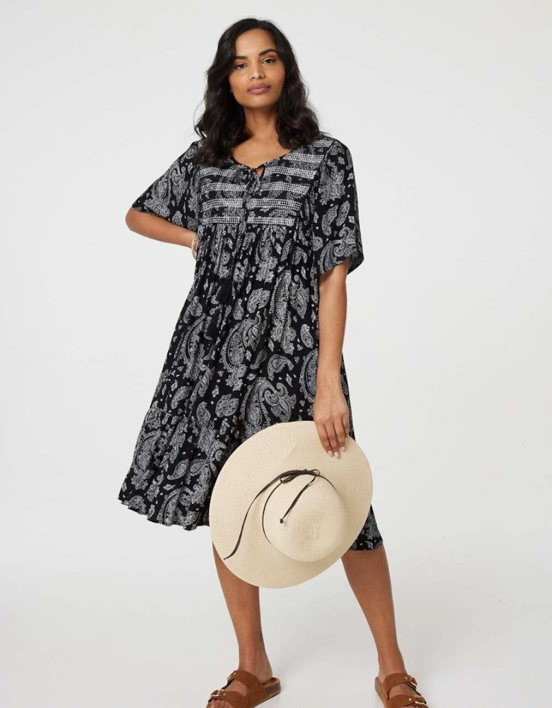 Paisley Print Keyhole Neck Relaxed Dress