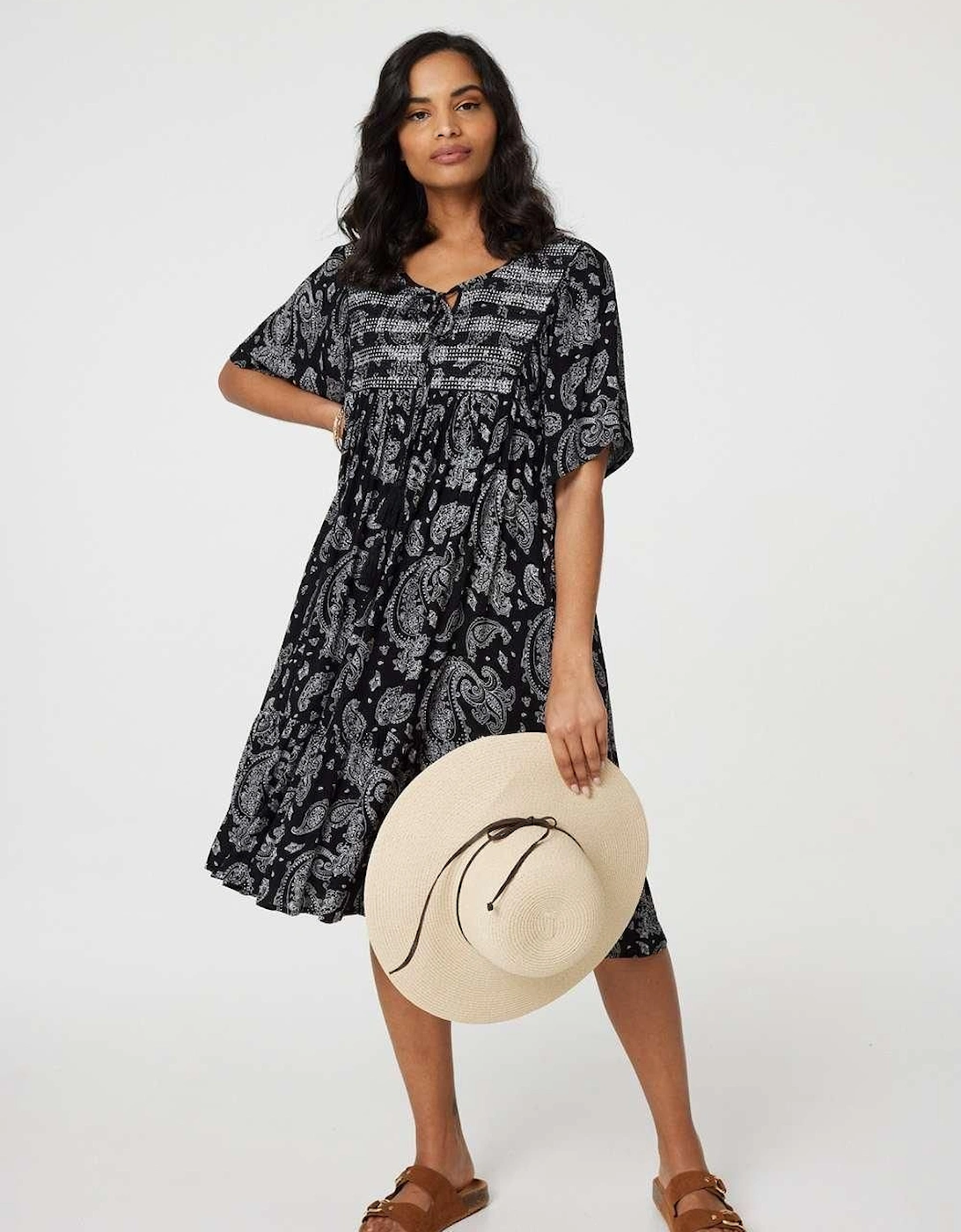 Paisley Print Keyhole Neck Relaxed Dress, 2 of 1