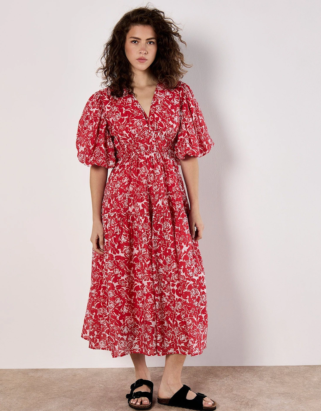Rose Print Tiered Midi Dress, 2 of 1