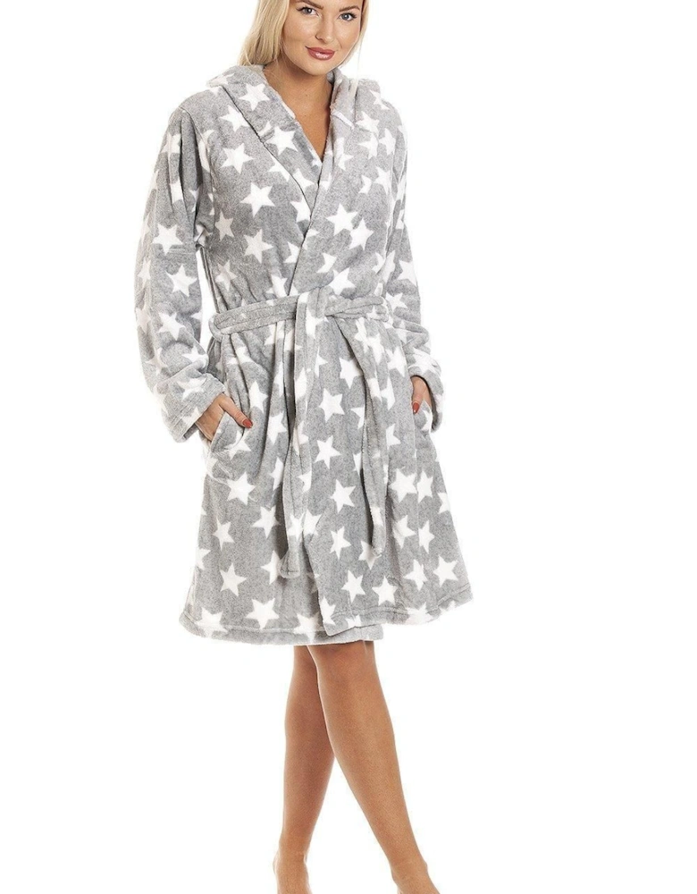 Supersoft Velour Fleece Star Print Hooded Bathrobe