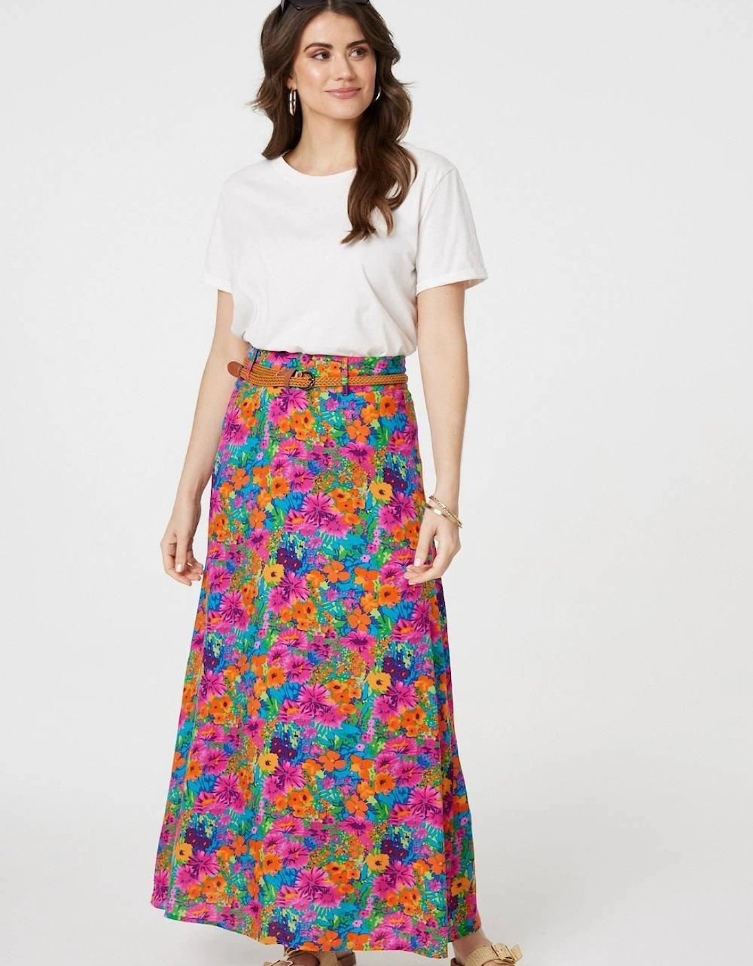 Floral Print Belted A-Line Maxi Skirt, 2 of 1