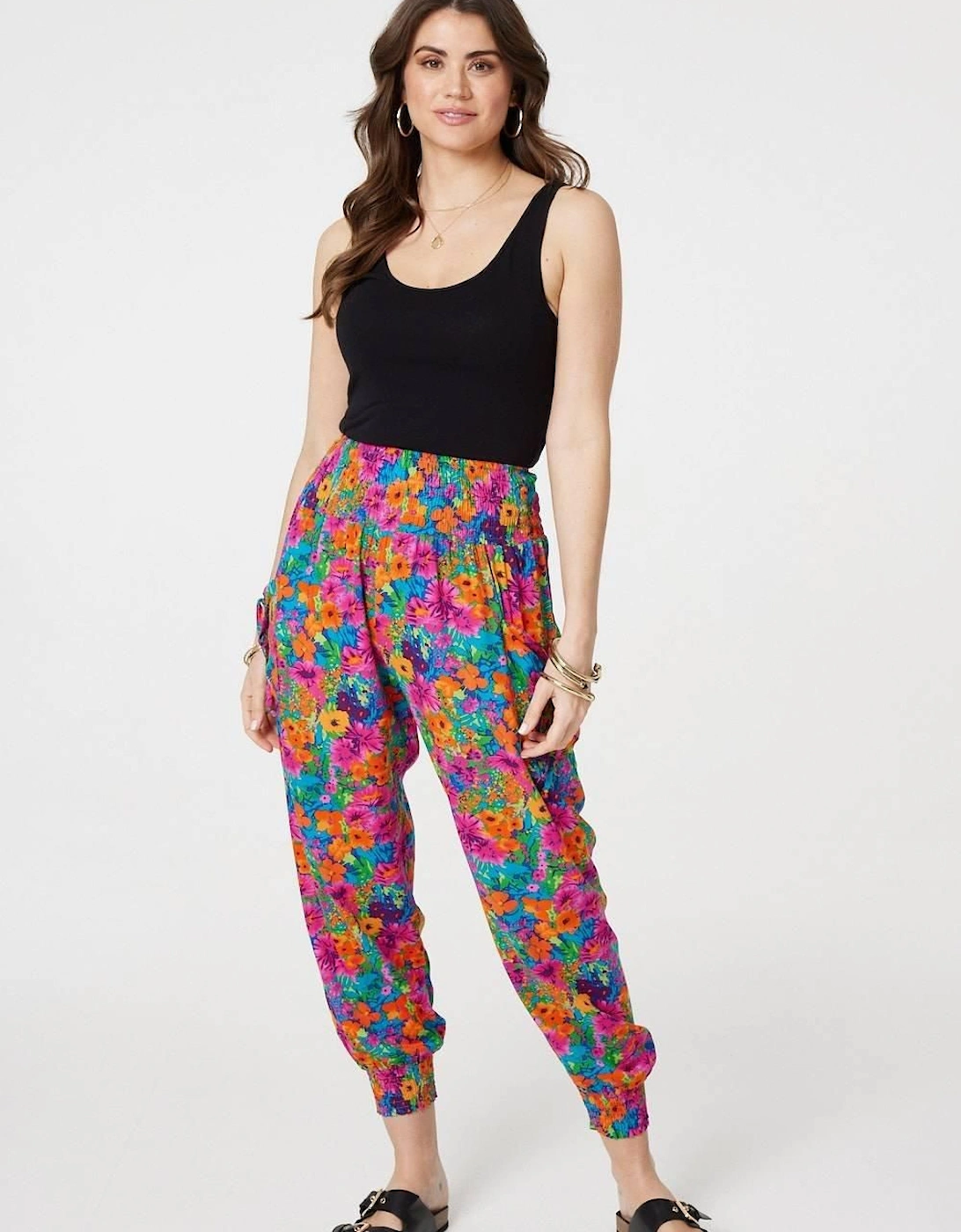 Floral Shirred High Waist Harem Pants, 2 of 1