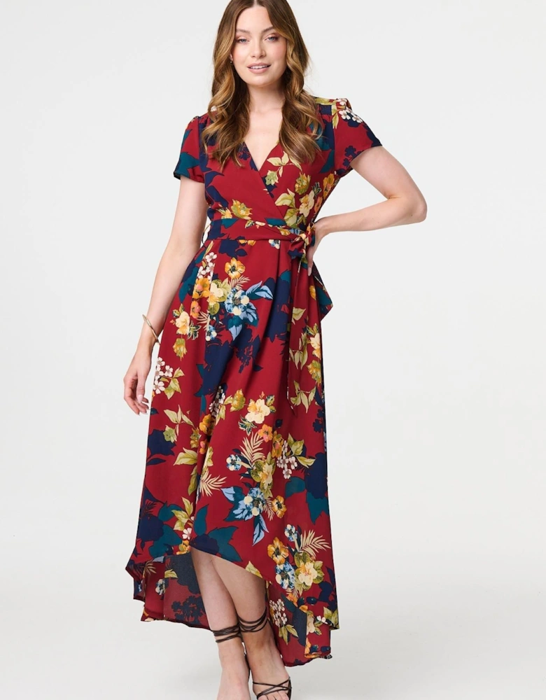 Floral High Low Wrap Maxi Dress