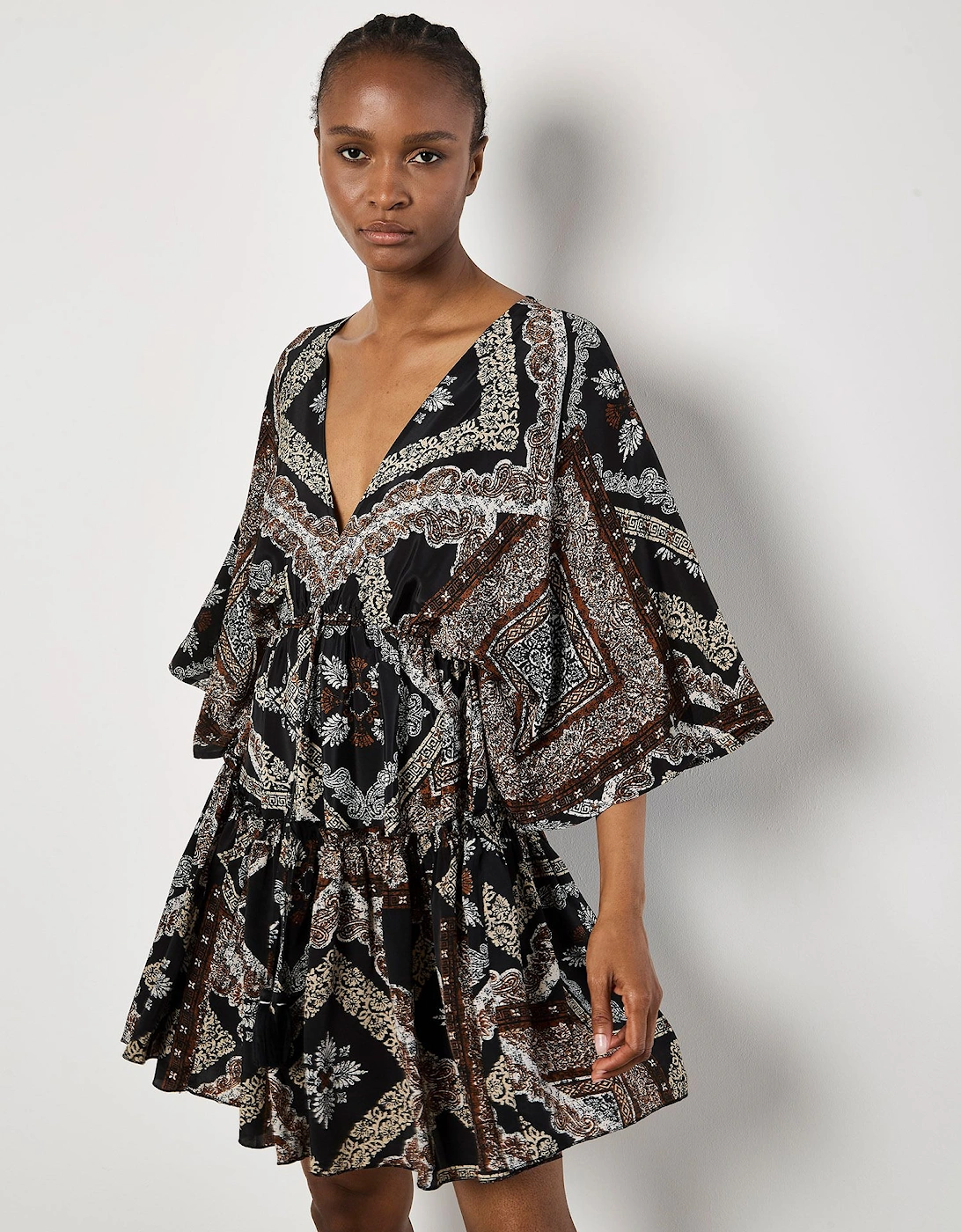 Satin Scarf Print Kaftan Mini Dress, 2 of 1