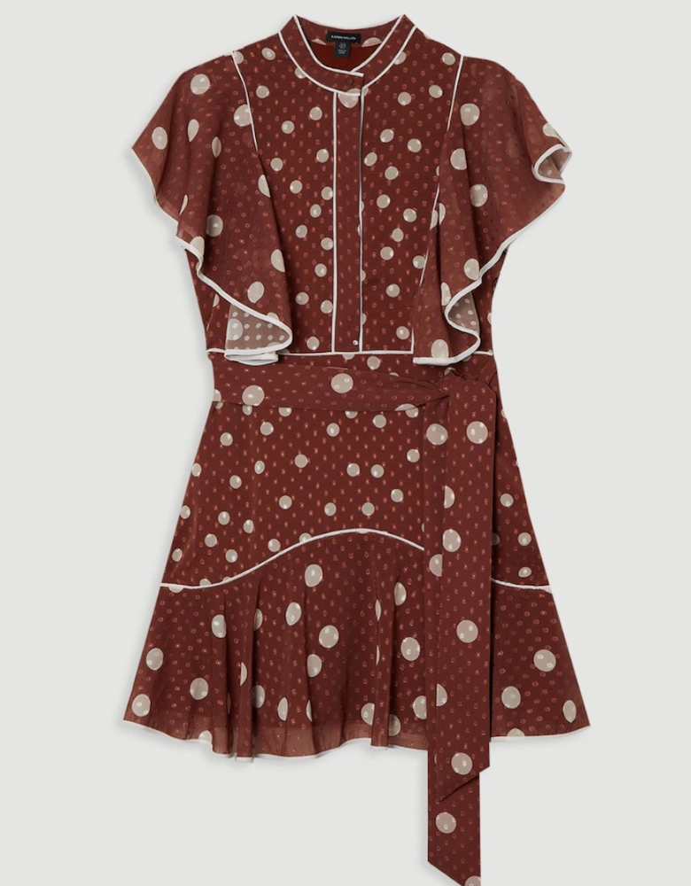 Mixed Dot Ruffle Georgette Mini Dress
