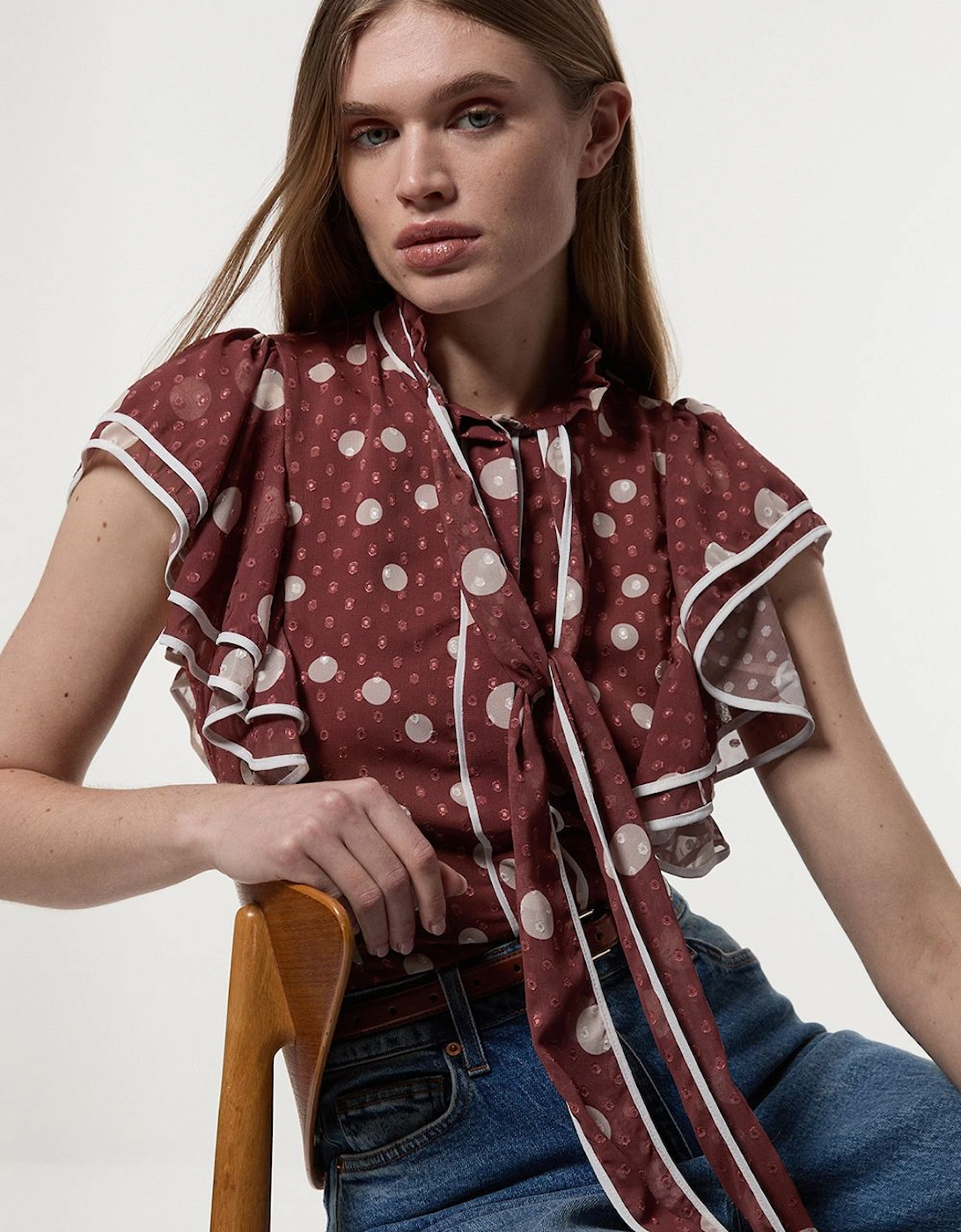 Mixed Dot Ruffle Georgette Blouse, 2 of 1