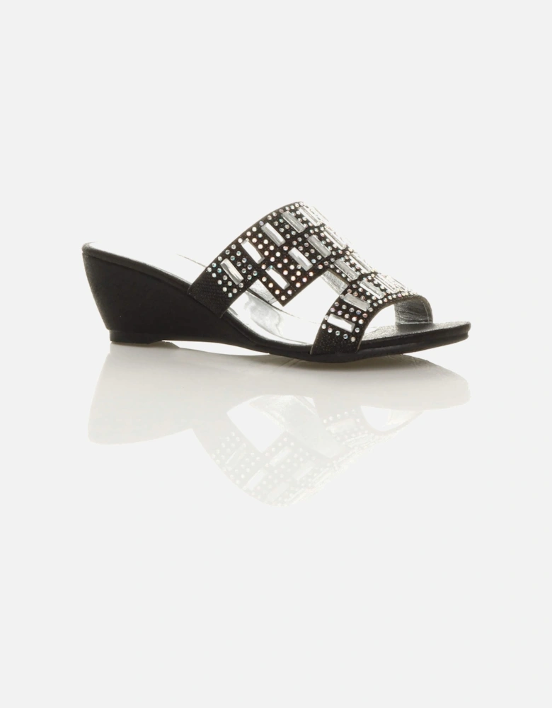 Mid Wedge Heel Diamante  Heeled Sandals
