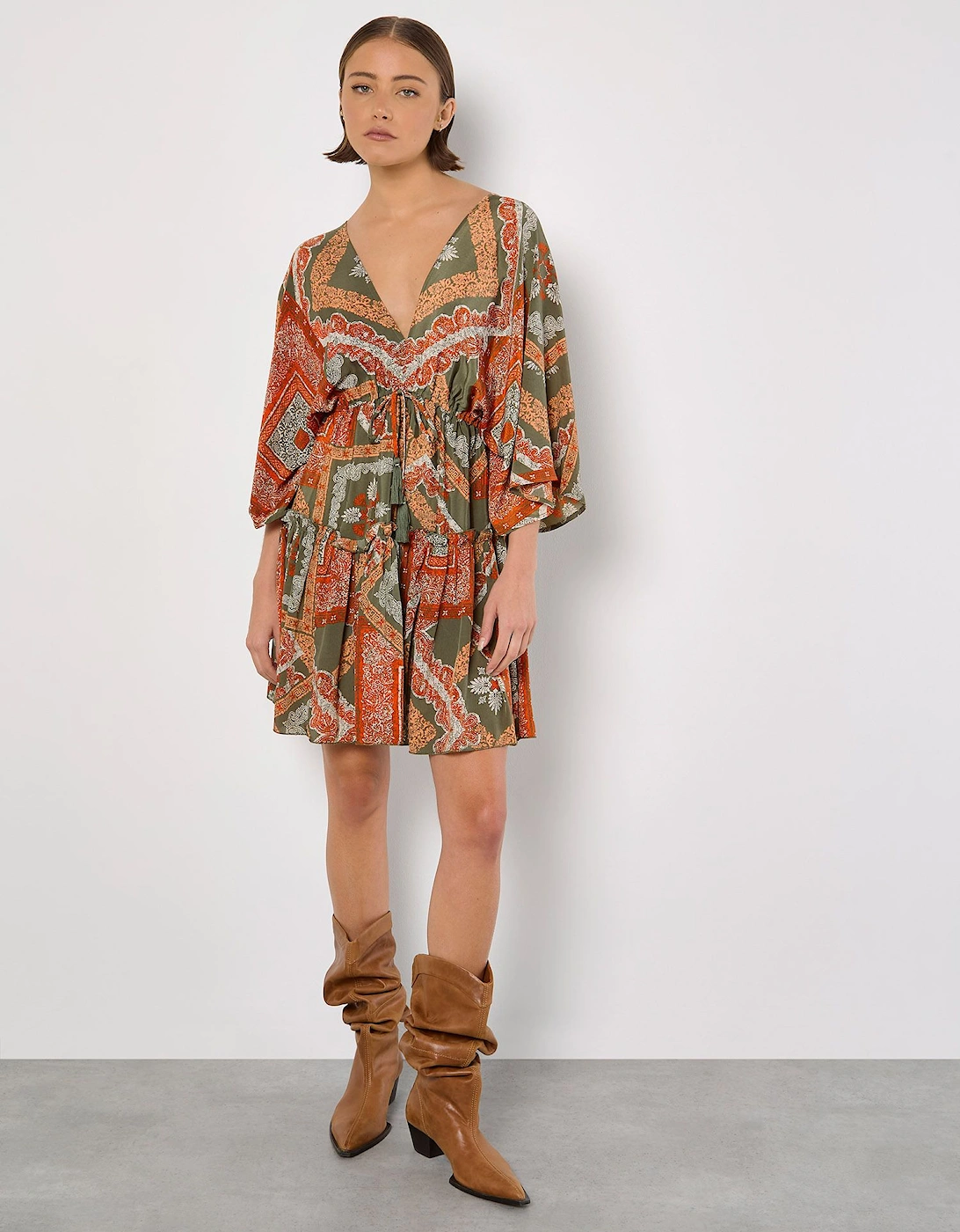 Satin Scarf Print Kaftan Mini Dress, 2 of 1