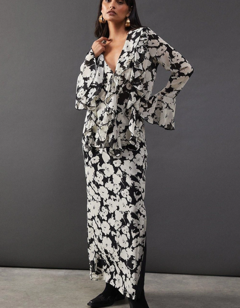 Floral Chiffon Column Maxi Skirt