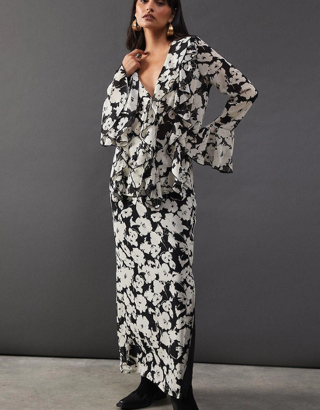 Floral Chiffon Column Maxi Skirt, 2 of 1