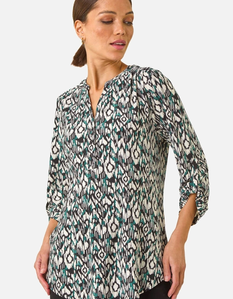 Aztec Print V-Neck Stretch Blouse