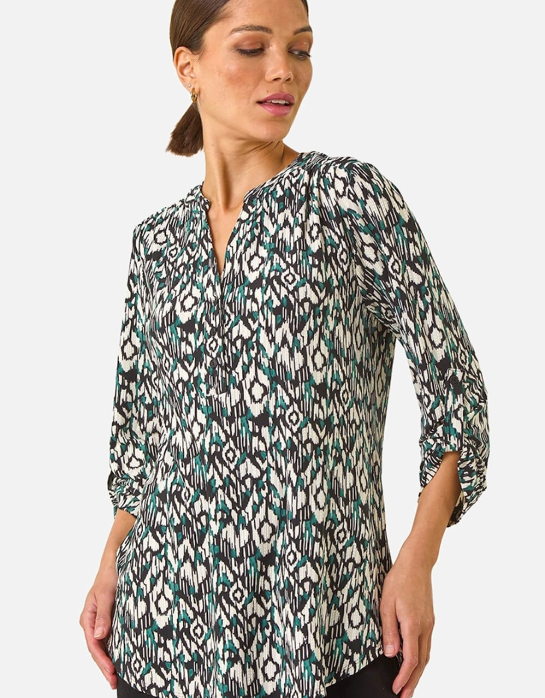 Aztec Print V-Neck Stretch Blouse, 2 of 1