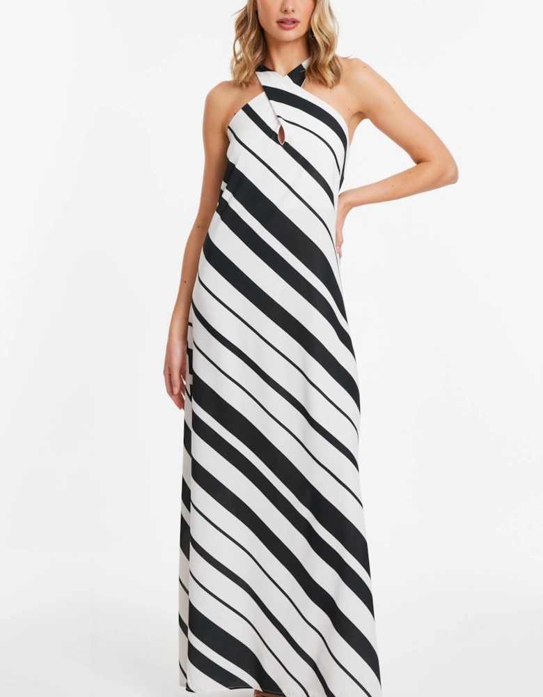 White Stripe Halter Maxi Dress