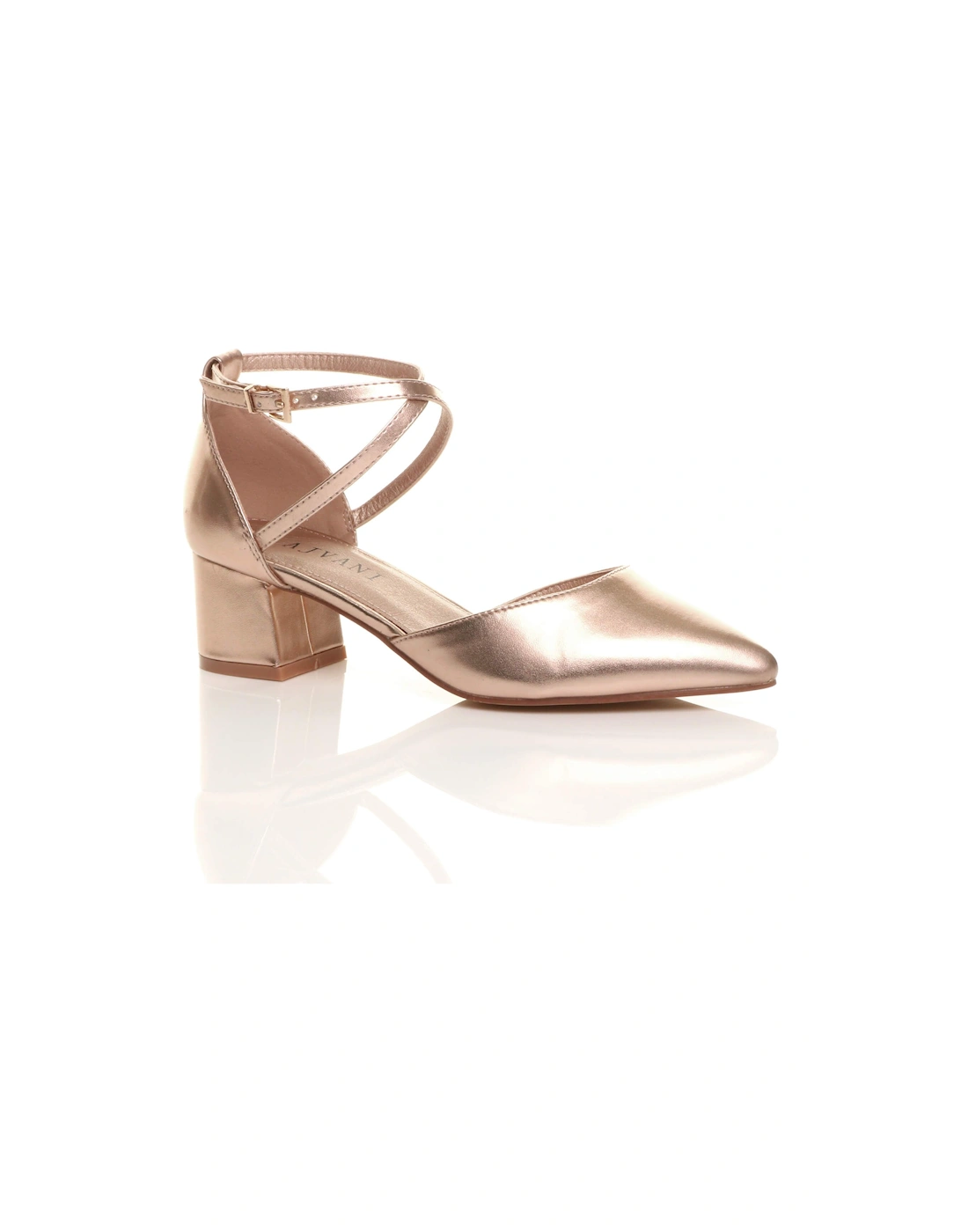 Mid Block Heel Crossed Strap Pointed Toe Faux Leather 2 Part Heels, 2 of 1