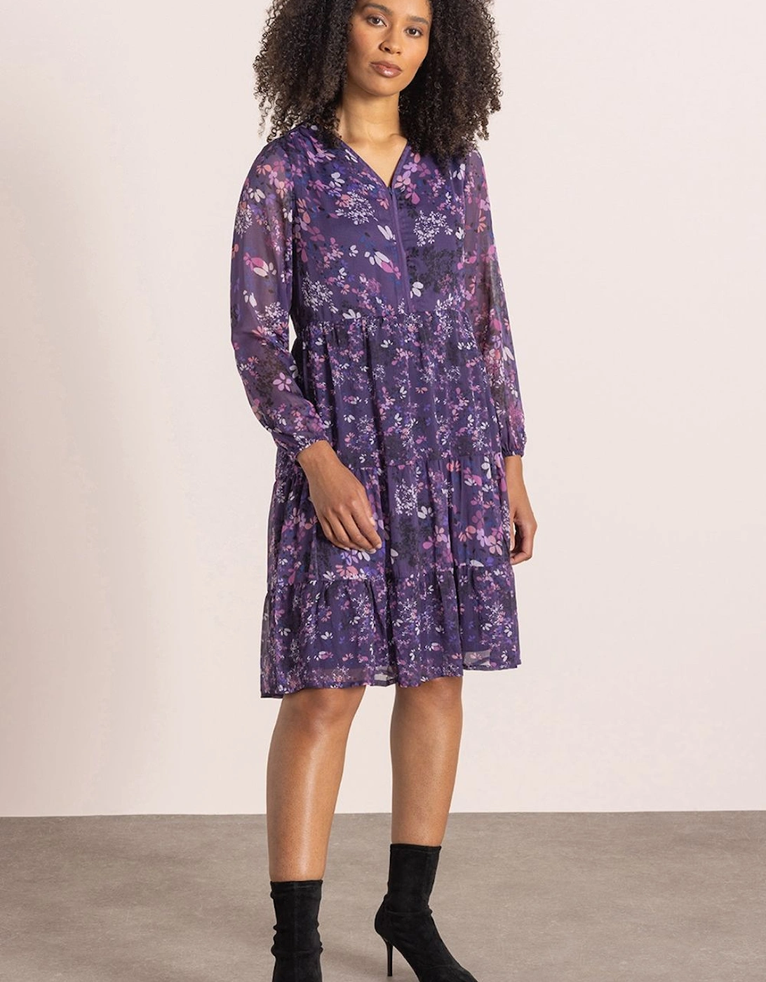 Floral Print Tiered Tunic Dress, 2 of 1
