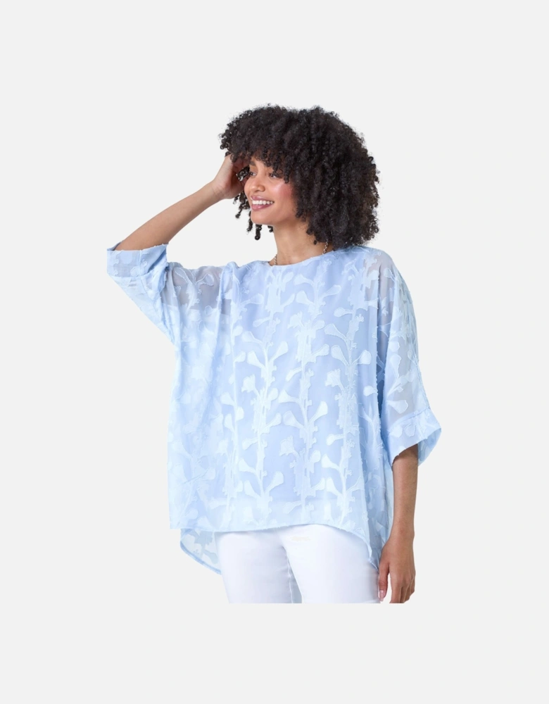 Burnout Floral Dipped Hem Overlay Tunic Top