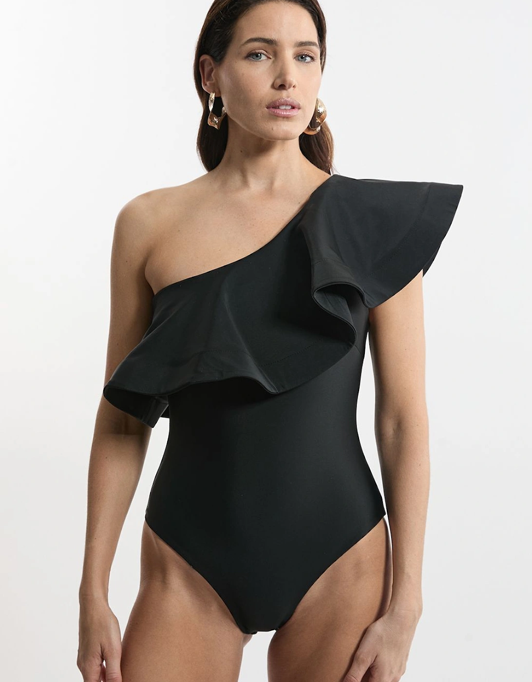 Drama Ruffle One Shoulder Swimsuit, 2 of 1