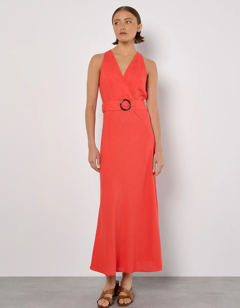 Linen Blend Wrap Midaxi Dress