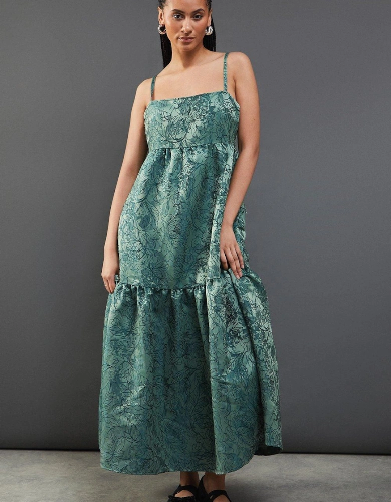 Jacquard Strappy Smock Midi Dress