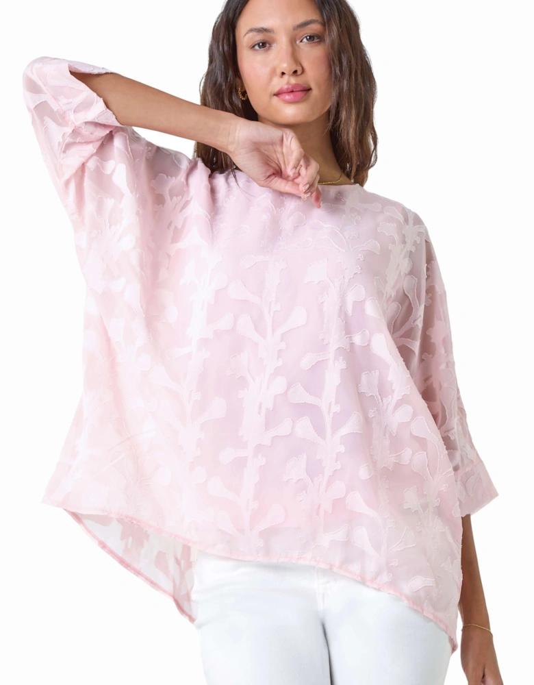 Burnout Floral Dipped Hem Overlay Tunic Top