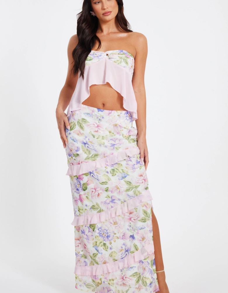 Pale Pink Chiffon Ruffle Maxi Skirt