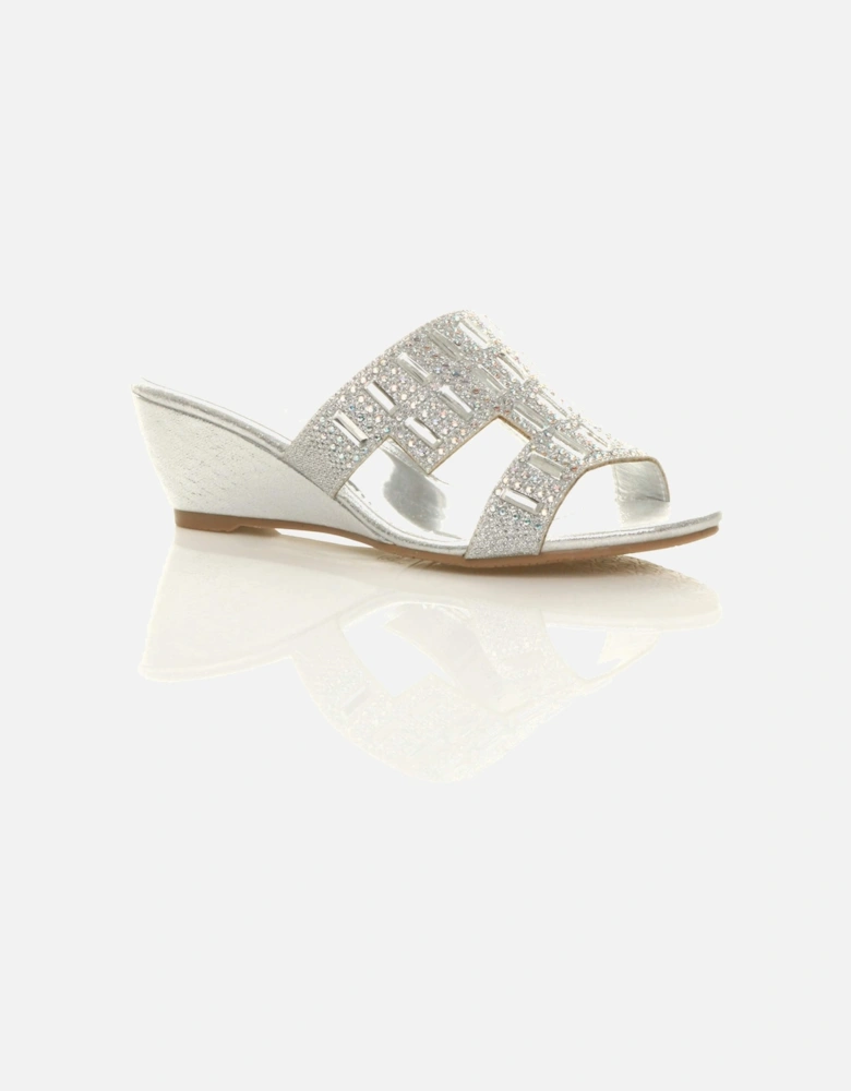Mid Wedge Heel Diamante  Heeled Sandals