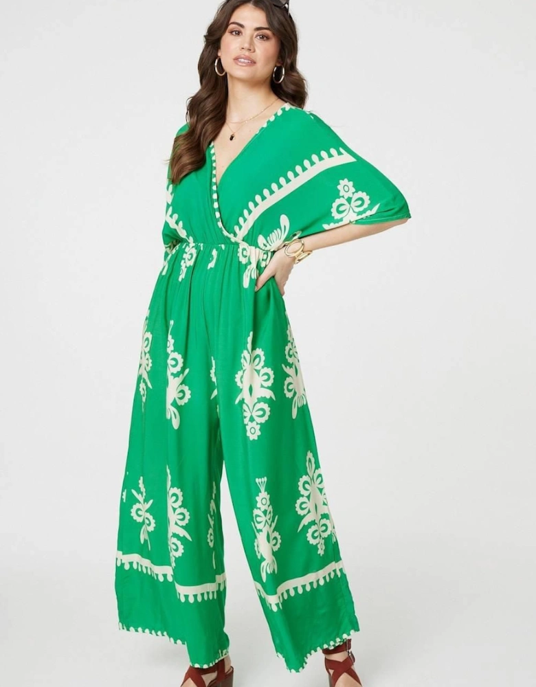 Printed 3/4 Sleeve Jumpsuit