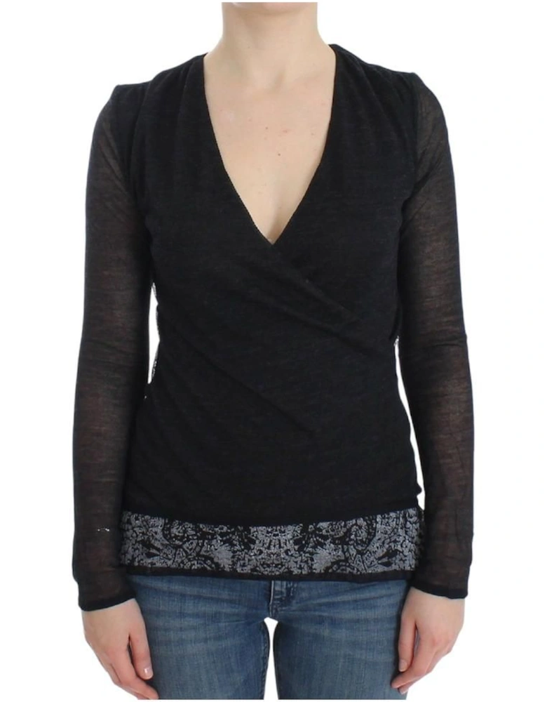 VNeck Knit Top Long Sleeve - Black Sweaters
