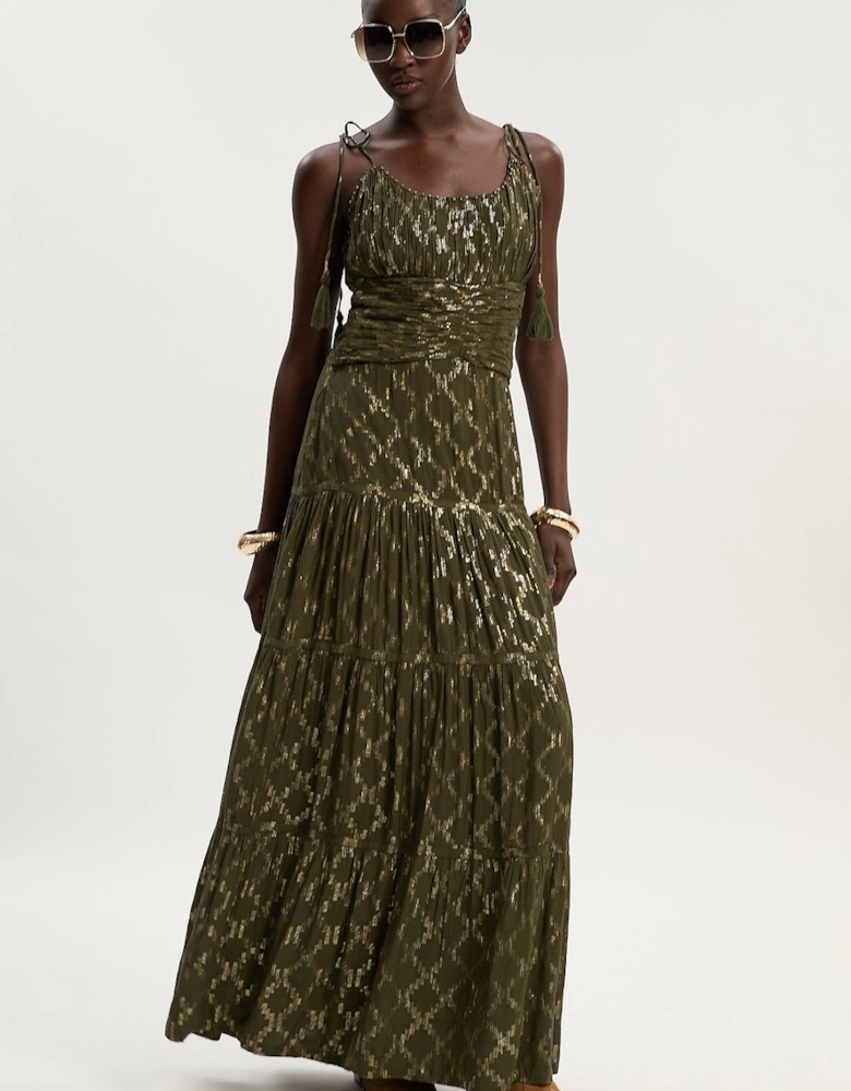 Viscose Metallic Thread Strappy Woven Sun Dress