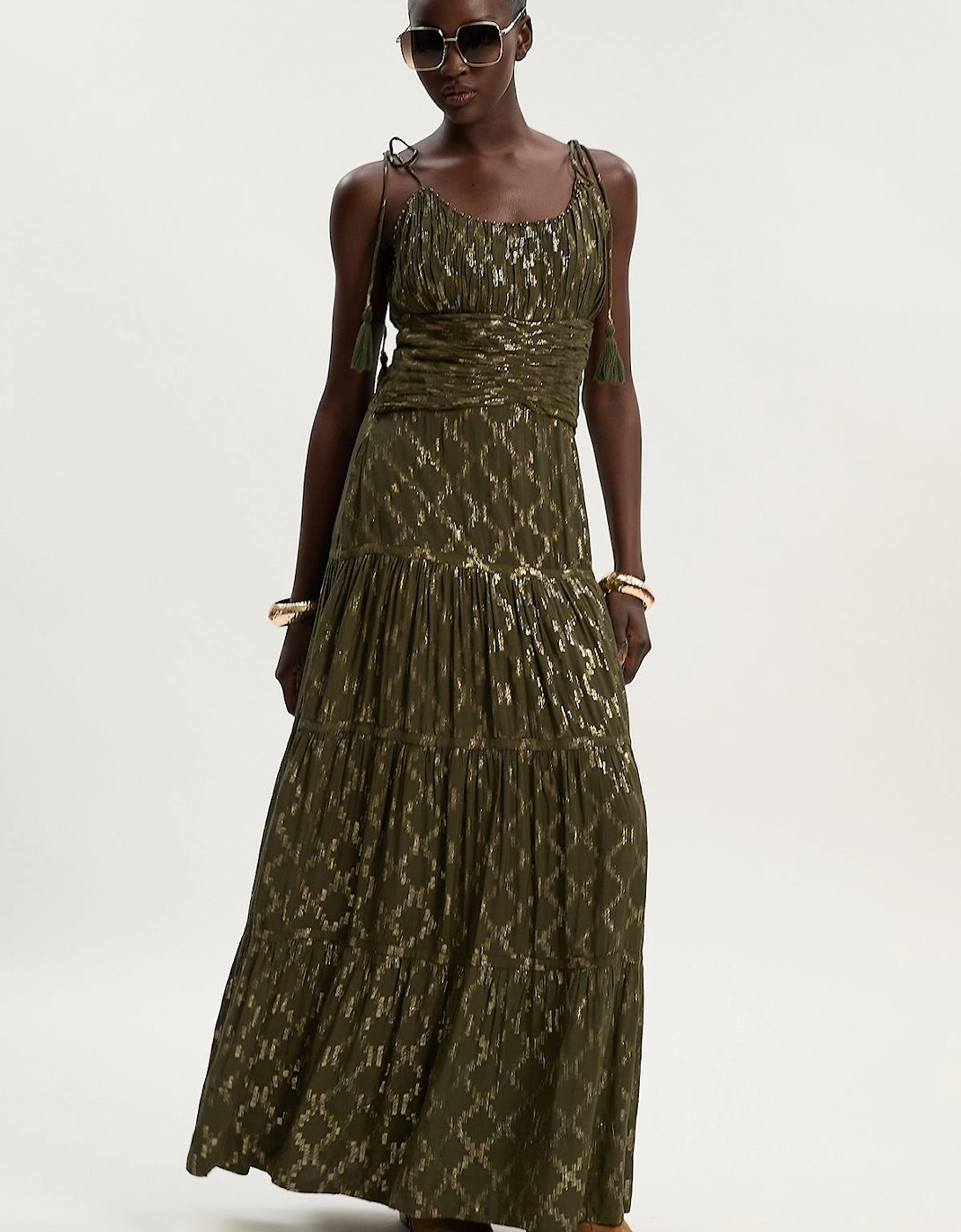 Viscose Metallic Thread Strappy Woven Sun Dress, 2 of 1