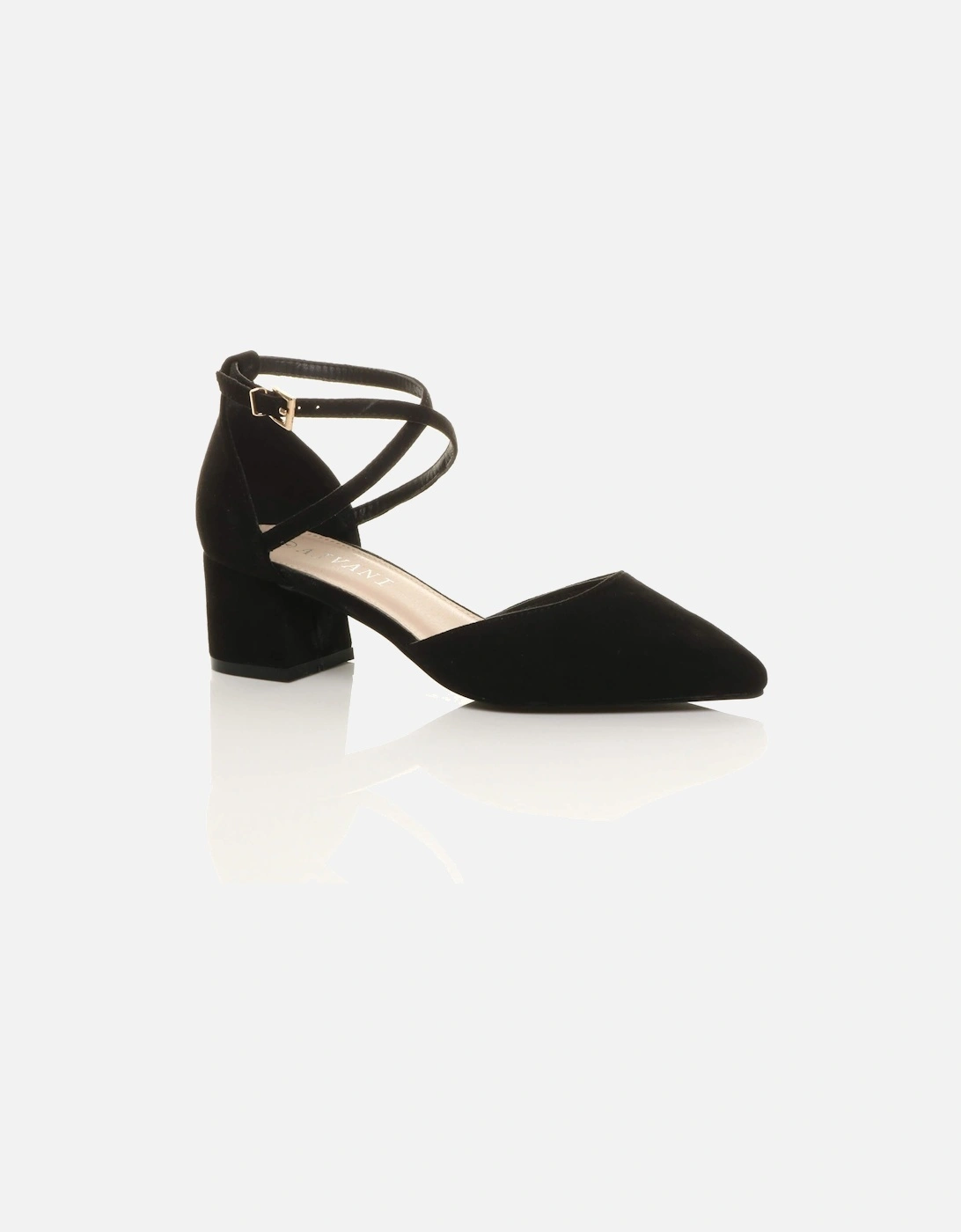 Mid Block Heel Crossed Strap Pointed Toe Faux Suede 2 Part Heels, 2 of 1