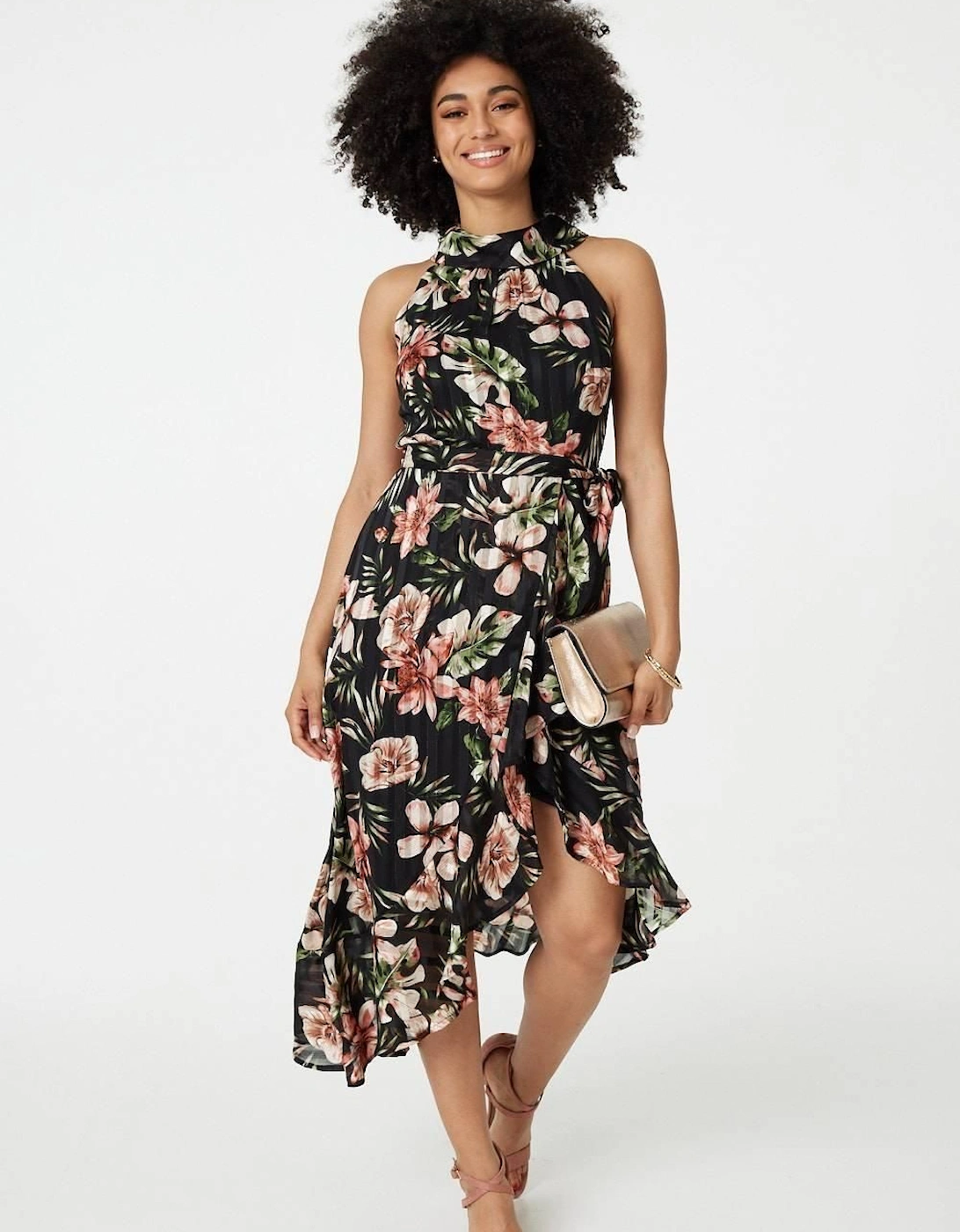 Floral Asymmetric Halter Neck Midi Dress, 2 of 1