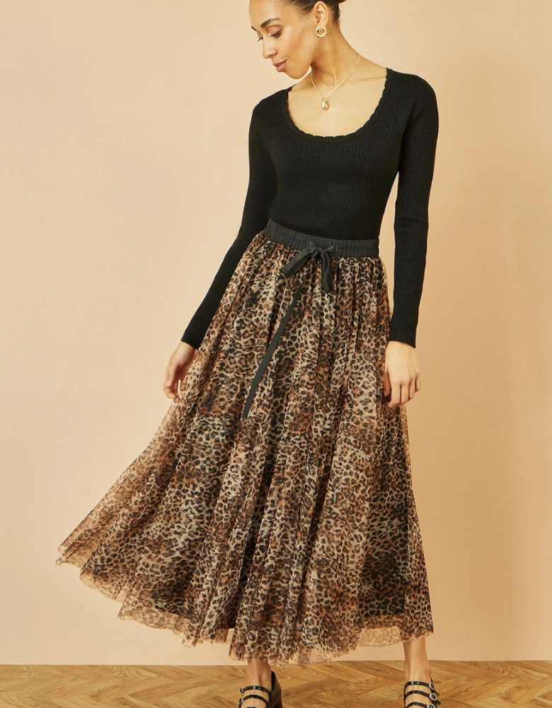 Brown Leopard Mesh Tulle Skirt