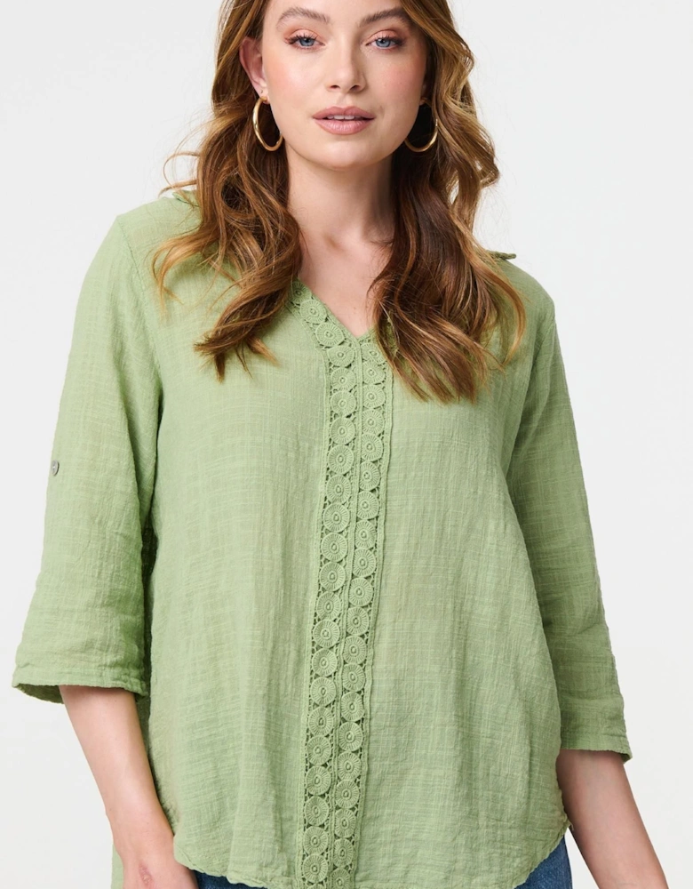 Lace Detail V-Neck Relaxed Blouse