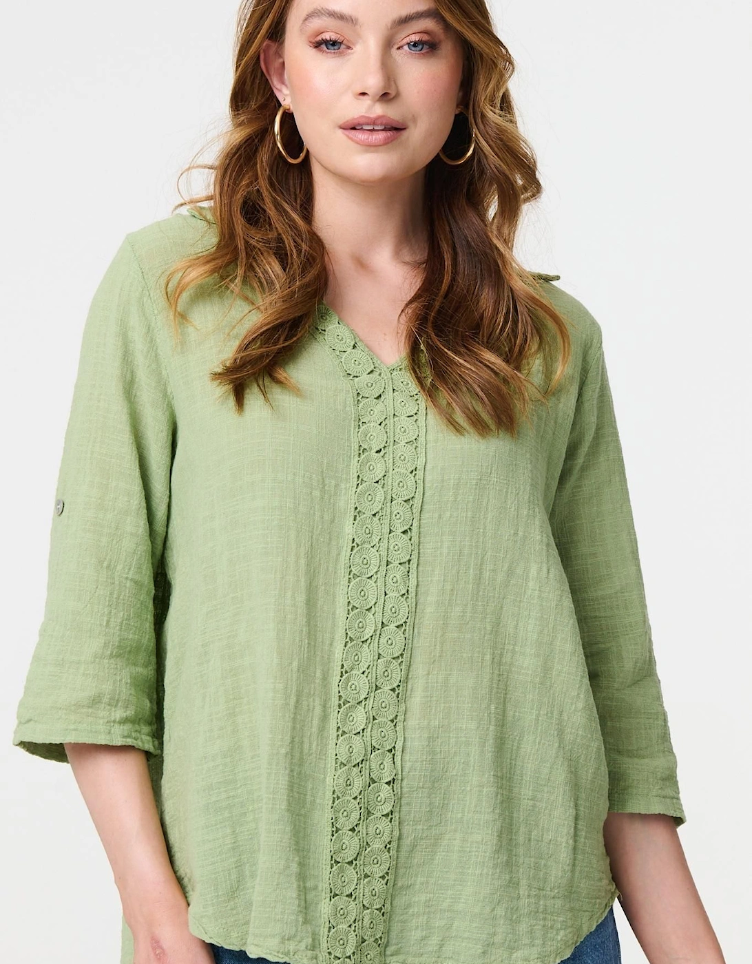 Lace Detail V-Neck Relaxed Blouse, 2 of 1