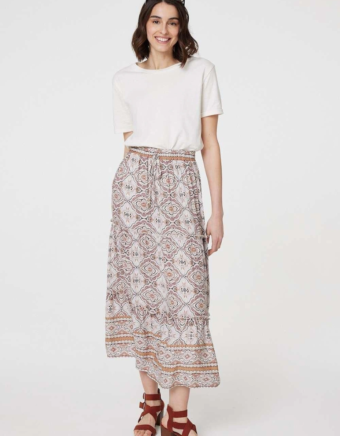 Printed Drawstring Waist Maxi Skirt, 2 of 1