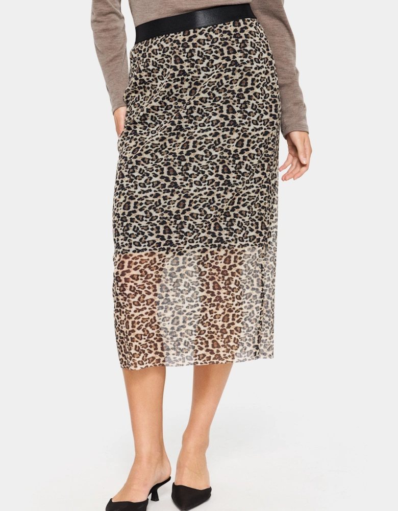 IaraSZ Mesh Elastic Waist Midi Skirt Leopard Print