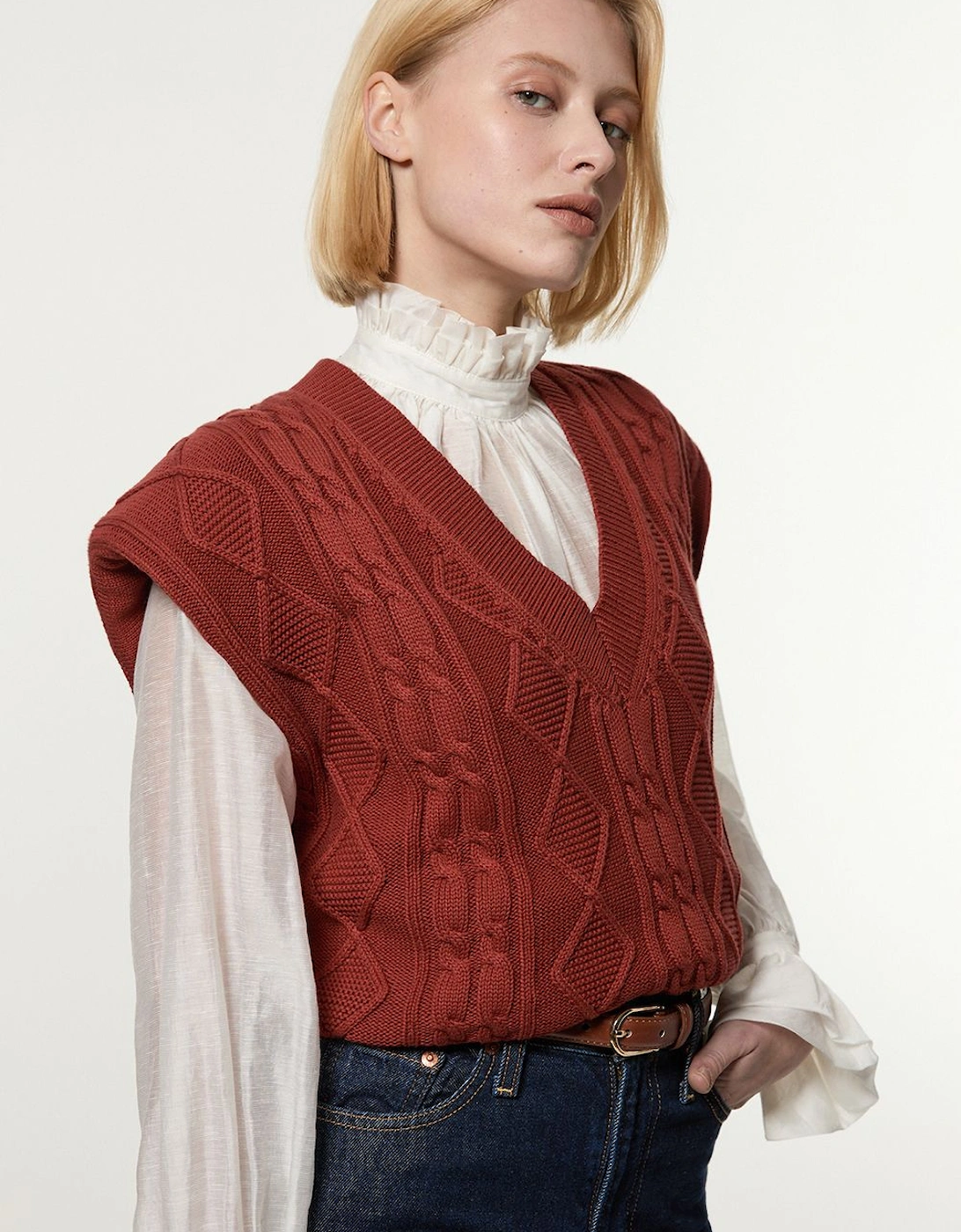 Knitted Cable Longline Tank, 2 of 1