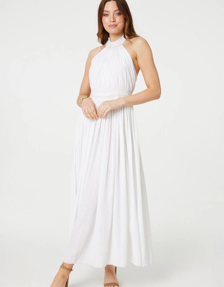 Embroidered Trim Halter Neck Maxi Dress