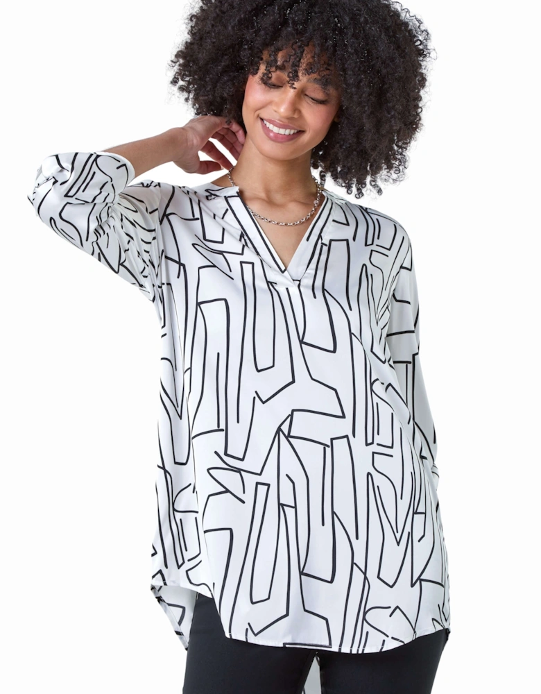 Abstract Print Longline V-Neck Top